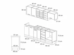 Vicco Cocina Completa|Mueble de cocina casa de campo blanca/roble dorado 240x60x81.6 r-line
