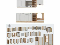 Vicco Cocina Completa|Mueble de cocina casa de campo blanca/roble dorado 240x60x81.6 r-line