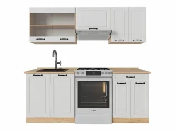 Vicco Cocina Completa|Mueble de cocina casa de campo blanca/roble dorado 200x46x81.6 r-line