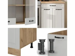 Vicco Cocina Completa|Mueble de cocina casa de campo blanca/roble dorado 200x46x81.6 r-line