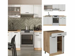 Vicco Cocina Completa|Mueble de cocina casa de campo blanca/roble dorado 200x46x81.6 r-line