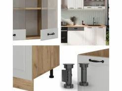 Mueble de cocina casa de campo blanca/roble dorado 300x60x81.6 r-line^Vicco Best