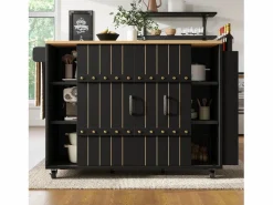 Merax Mueble Camarera|Mueble de cocina con puerta - 110 x 42 x 90 cm - Carrito de cocina con 3 cajones - MDF -