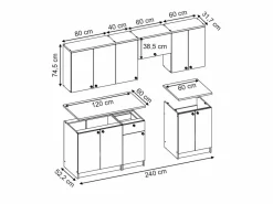Vicco Mueble de cocina gris noble 240x60x81.6 bergamo Gris claro Hot