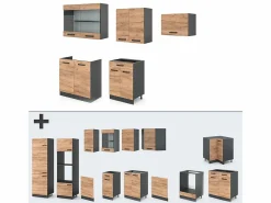 Vicco Cocina Completa|Mueble de cocina oro power roble/antracita 200x60x81.6 r-line