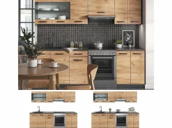 Vicco Mueble de cocina oro power roble/antracita 240x60x81.6 raul Color natural oscuro Outlet
