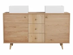 Vente-unique Mueble De Baño Con Doble Lavabo|Mueble de doble lavabo de roble - Lavabo sobreponer cuadrado - Natural claro - 145 cm - ZARENO