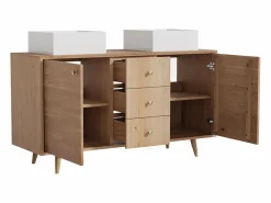 Vente-unique Mueble De Baño Con Doble Lavabo|Mueble de doble lavabo de roble - Lavabo sobreponer cuadrado - Natural claro - 145 cm - ZARENO