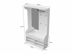 Mueble de entrada con espejo, ganchos, barra y zapatero Blanco