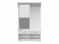 Mueble de entrada con espejo, ganchos, barra y zapatero Blanco