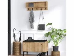 Concept-Usine Mueble de entrada de madera LUANA con banco, zapatero y perchero de pared Color natural claro Outlet