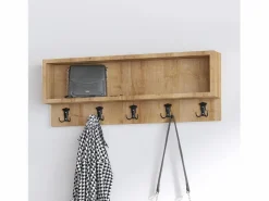 Concept-Usine Mueble de entrada de madera LUANA con banco, zapatero y perchero de pared Color natural claro Outlet