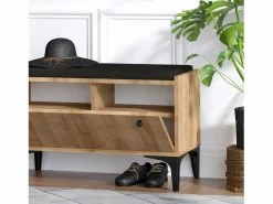 Concept-Usine Mueble de entrada de madera LUANA con banco, zapatero y perchero de pared Color natural claro Outlet