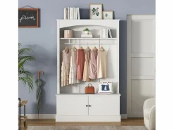 Mueble de entrada multifunción con banco, tablero de partículas y almacenaje regulable (120x40x190cm) Blanco Hot