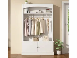 Mueble de entrada multifunción con banco, tablero de partículas y almacenaje regulable (120x40x190cm) Blanco Hot