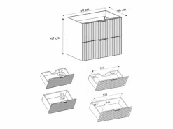 Mueble de lavabo, Cachemira, 60 x 57 x 46 cm, tirador dorado + Encimera Beige New