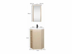 Mueble de lavabo de esquina con patas con lavabo, grifo y mueble con espejo SORRENTO Marru00f3n