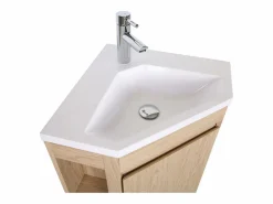 Mueble de lavabo de esquina con patas con lavabo, grifo y mueble con espejo SORRENTO Marru00f3n