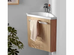 Mueble de lavabo de esquina SKINO Color natural claro / Blanco New