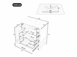 Merax Mueble De Baño Simple|Mueble de lavabo de pie de cerámica individual - 73 x 45,5 x 83,5 cm - con cajones y puertas - Cerámica y MDF - (Grifo no incluido)