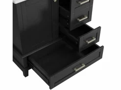 Merax Mueble De Baño Simple|Mueble de lavabo de pie de cerámica individual - 73 x 45,5 x 83,5 cm - con cajones y puertas - Cerámica y MDF - (Grifo no incluido)