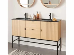 Mueble De Baño Con Doble Lavabo|Mueble de lavabo doble STUDIO roble 140cm sobre patas con encimera de lavabo de resina