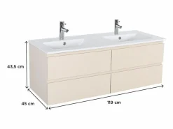Mueble De Baño Con Doble Lavabo|Mueble de lavabo doble suspendido SORRENTO de 120 cm con encimera de cerámica