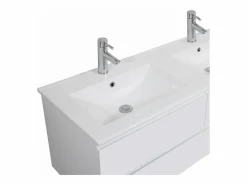 Mueble de lavabo doble suspendido SORRENTO de 120 cm con encimera de cerámica Blanco Outlet