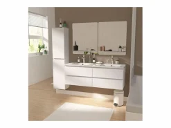 Mueble de lavabo doble suspendido SORRENTO de 120 cm con encimera de cerámica Blanco Outlet