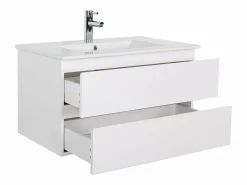 Mueble de lavabo individual de 80cm con encimera de cerámica, grifería, espejo y columna SORRENTO^ Best