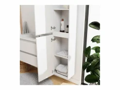 Mueble de lavabo individual de 80cm con encimera de cerámica, grifería, espejo y columna SORRENTO^ Best