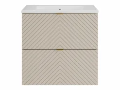 Vente-unique Mueble De Baño Simple|Mueble de lavabo único suspendido con diseño con diseño de espiga y lavabo encastrado, , 60 cm - DORIONI