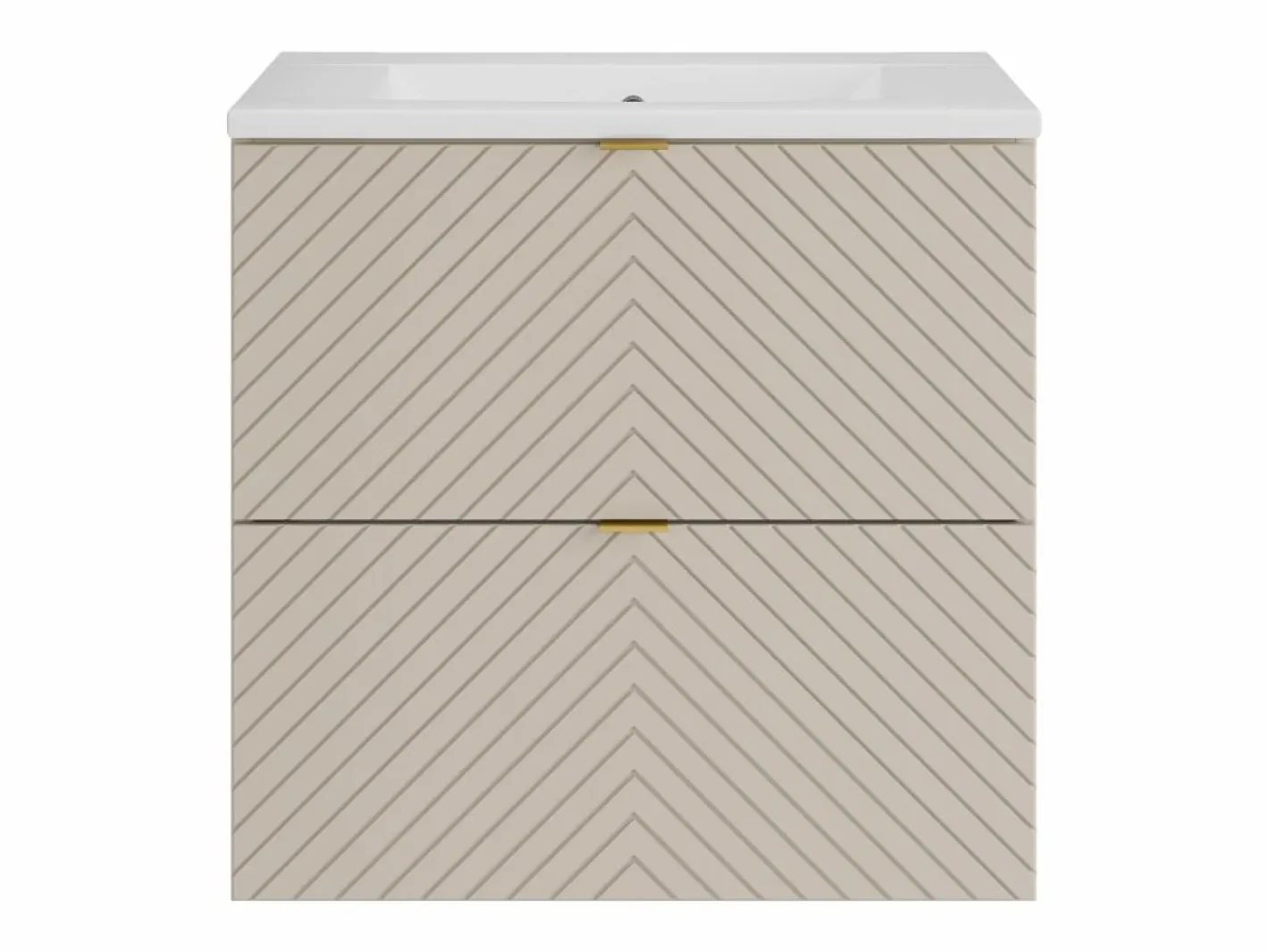 Vente-unique Mueble De Baño Simple|Mueble de lavabo único suspendido con diseño con diseño de espiga y lavabo encastrado, , 60 cm - DORIONI