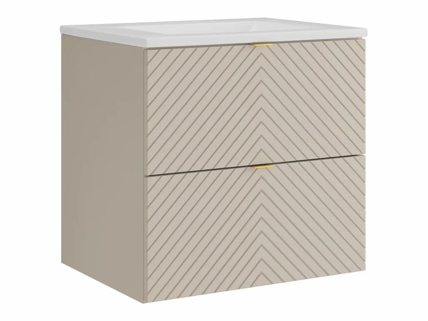 Vente-unique Mueble De Baño Simple|Mueble de lavabo único suspendido con diseño con diseño de espiga y lavabo encastrado, , 60 cm - DORIONI
