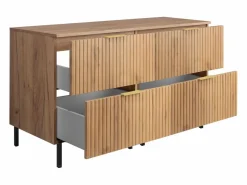 Mueble De Pared Para Baño|Mueble de lavabo, Roble Craft, 120 (2 x 60) x 77 x 46 cm, tirador dorado, patas negras + Encimera