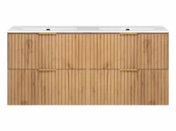 Mueble de lavabo, Roble Craft, 120 (2 x 60) x 57 x 46 cm, tirador dorado, sin encimera^ Clearance
