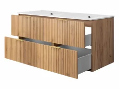 Mueble de lavabo, Roble Craft, 120 (2 x 60) x 57 x 46 cm, tirador dorado, sin encimera^ Clearance