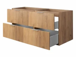Mueble De Pared Para Baño|Mueble de lavabo, Roble Craft, 120 (2 x 60) x 57 x 46 cm, tirador plateado, sin encimera