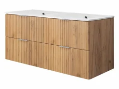 Mueble De Pared Para Baño|Mueble de lavabo, Roble Craft, 120 (2 x 60) x 57 x 46 cm, tirador plateado, sin encimera