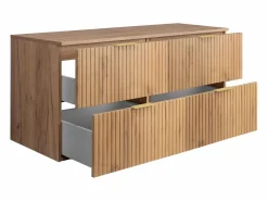 Mueble De Pared Para Baño|Mueble de lavabo, Roble Craft, 120 (2 x 60) x 57 x 46 cm, tirador dorado + Encimera