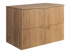 Mueble de lavabo, Roble Craft, 80 x 57 x 46 cm, tirador dorado + Encimera Marru00f3n New