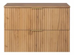 Mueble de lavabo, Roble Craft, 80 x 57 x 46 cm, tirador dorado + Encimera Marru00f3n New