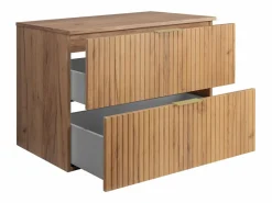 Mueble de lavabo, Roble Craft, 80 x 57 x 46 cm, tirador dorado + Encimera Marru00f3n New