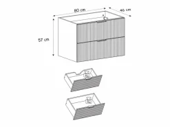 Mueble de lavabo, Roble Craft, 80 x 57 x 46 cm, tirador dorado + Encimera Marru00f3n New