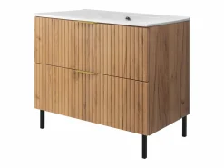 Mueble de lavabo, Roble Craft, 80 x 77 x 46 cm, tirador dorado, patas Negros, sin encimera^ Hot