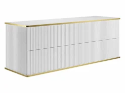Vente-unique Mueble de lavabo suspendido con borde dorado acanalado, , 150 cm de ancho, KELIZA Blanco Clearance