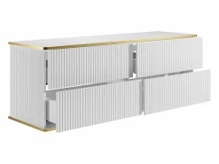Vente-unique Mueble de lavabo suspendido con borde dorado acanalado, , 150 cm de ancho, KELIZA Blanco Clearance