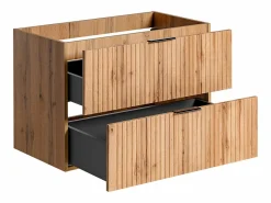 Vente-unique Mueble de lavabo suspendido con acabado acanalado natural claro, 80 cm de ancho, Zevara Color natural claro Sale