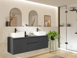 Vente-unique Mueble De Lavabo|Mueble de lavabo suspendido en antracita, An. 150 x Al. 46 x Pr. 50 cm, JIMENA II