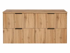 Mueble de lavabo suspendido con encimera acanalada y balda, acabado natural claro, 120 cm, ZEVARA^Vente-unique Sale